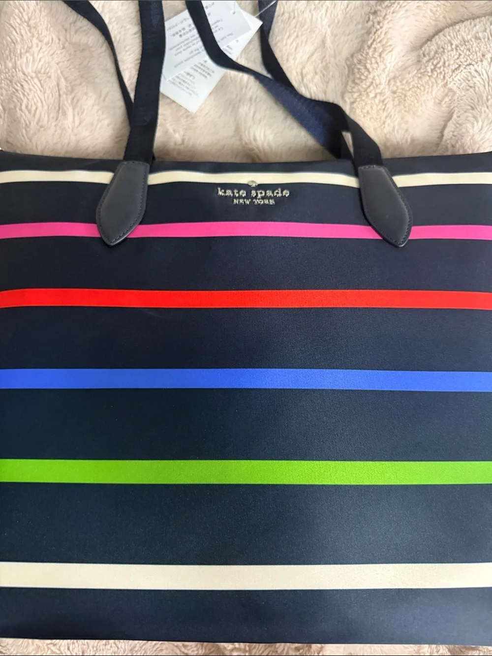 kate spade Navy Striped Tote multicolor stripes and includes detachable pouch